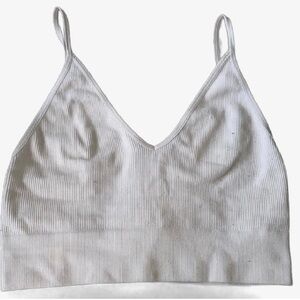 White Ribbed V-Neck Crop Top